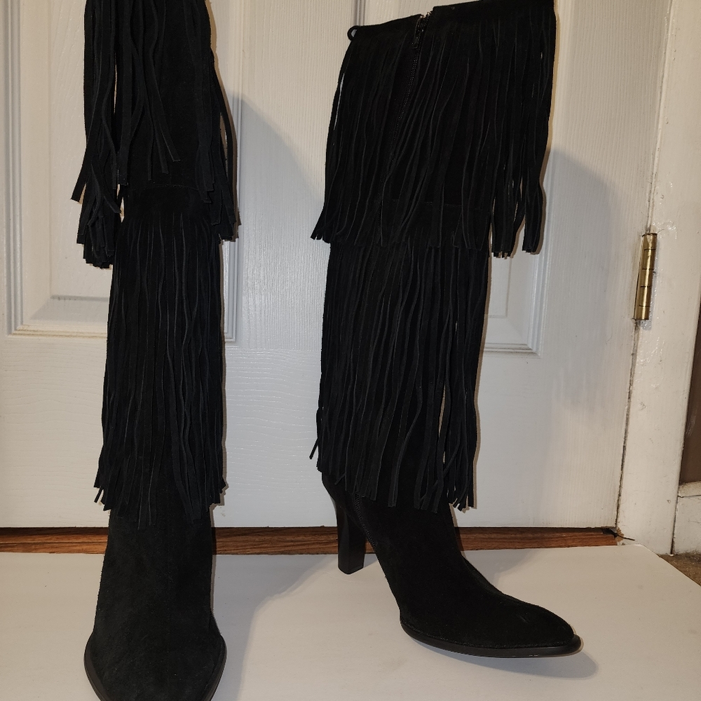 Suede/leather High-heel Moccasins Fringe Boots